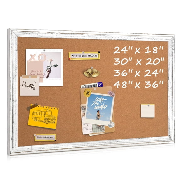 "36"" x 24"" - Rustic White Frame Corkboard for Wall - Message Board, Vision Board, Pin Board Visit the QUEENLINK Store"