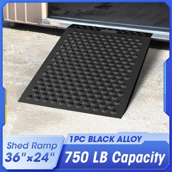 36" x 24" Shed Ramp for Riding Mower, 750Lbs Capacity Load ATV Anti-Slip Punch Plate Ramp Black 1PC