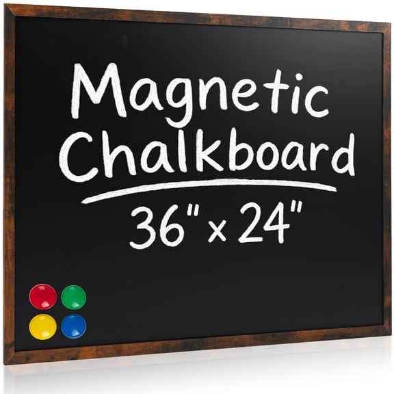 VividGreen 36" x 24" Magnetic Wall Chalkboard, Rustic Wood Frame, Brown