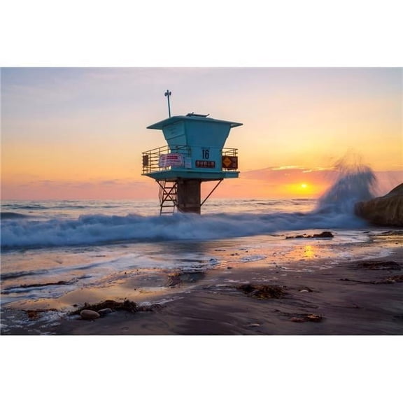 36 x 24 in. Moonlight Beach, Encinitas Sunset with Splash Fine Print Wall Art