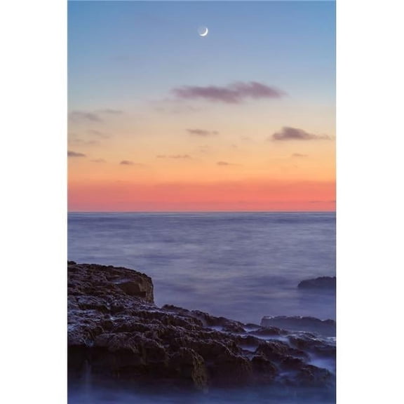 36 x 24 in. Ocean Beach, San Diego Moon Sunset Fine Print Wall Art