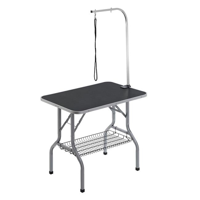 Foldable Black Stainless Steel Pet Grooming Table with Adjustable Arm