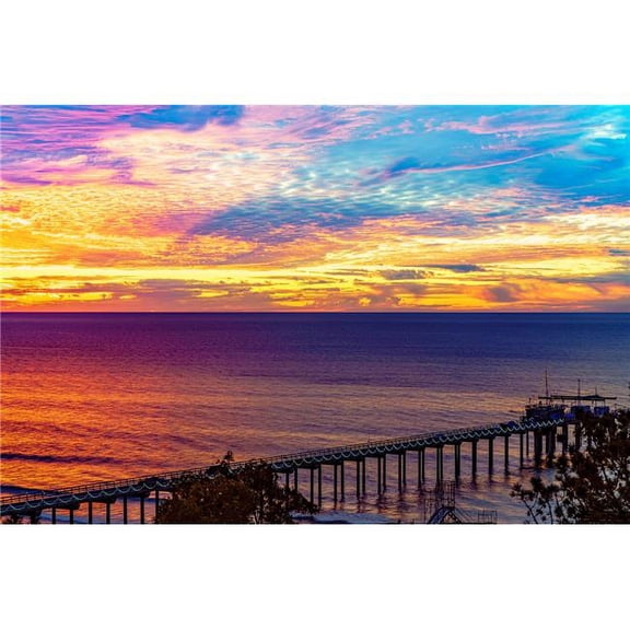 36 x 24 in. Scripps Pier Christmas Eve Two Sunset Fine Print Wall Art