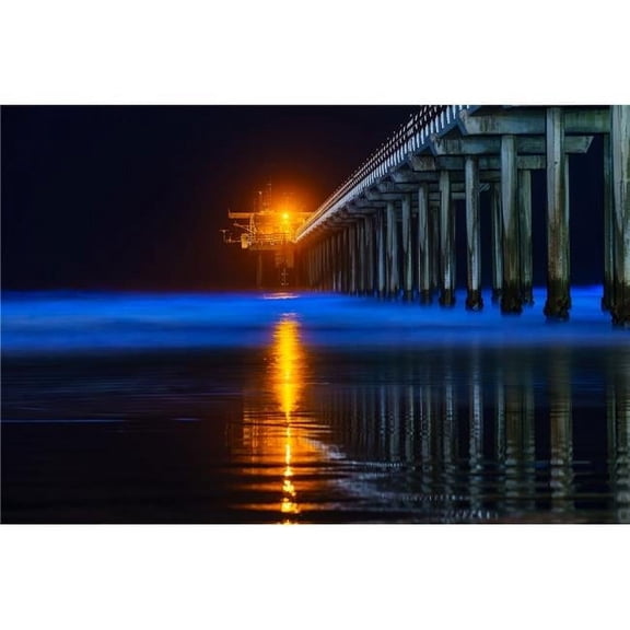 36 x 24 in. Scripps Pier, La Jolla Bio Luminescence Fine Print Wall Art