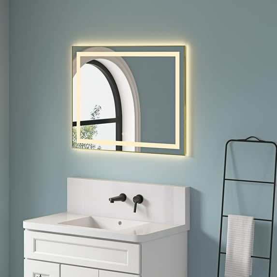 36 x 28 Inch LED Bathroom Mirror with Front and Backlight, Wall Mounted Vanity Mirror with Aluminum Frame, Anti-Fog, Memory, 3 Colors, Stepless Dimmable