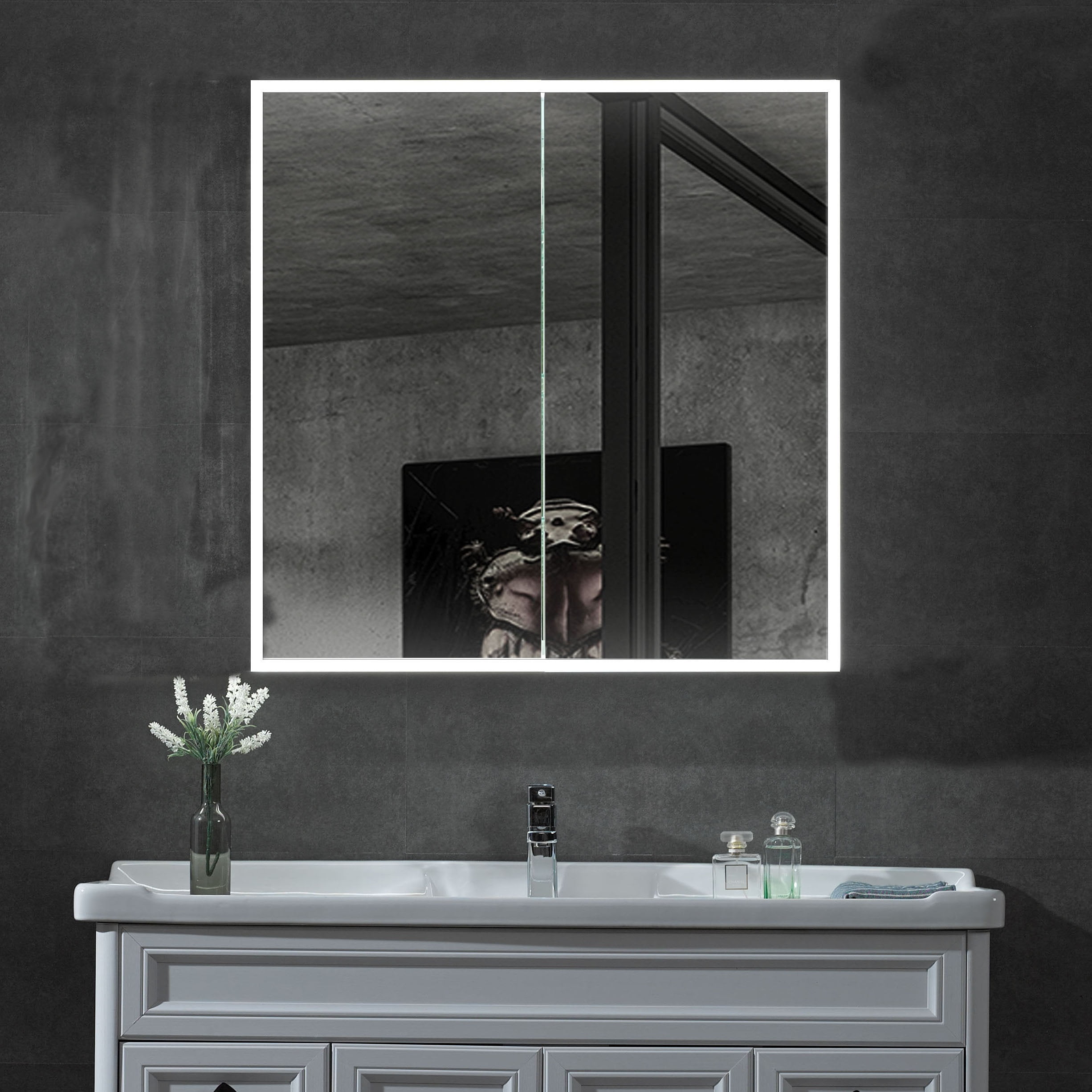 36'' x 30'' Grey Aluminum Double Door LED Medicine Cabinet