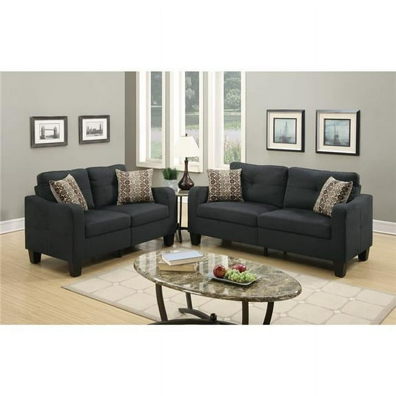 36 x 32 x 58 in. Polyfiber Sofa Set with Accent Pillows, Dark Gray - 2 Piece
