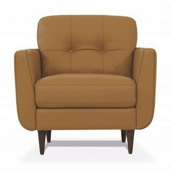 36 x 35 x 37 in. Camel Genuine Leather & Black Tufted Arm Chair