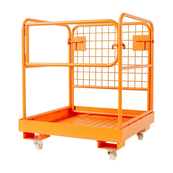 36" x 36" Forklift Safety Cage, Forklift Man Basket 1200 Lbs Capacity, Folding Forklift Work Platform with 4 Wheels, Collapsible Platform Lift Basket for Most Aerial Jobs