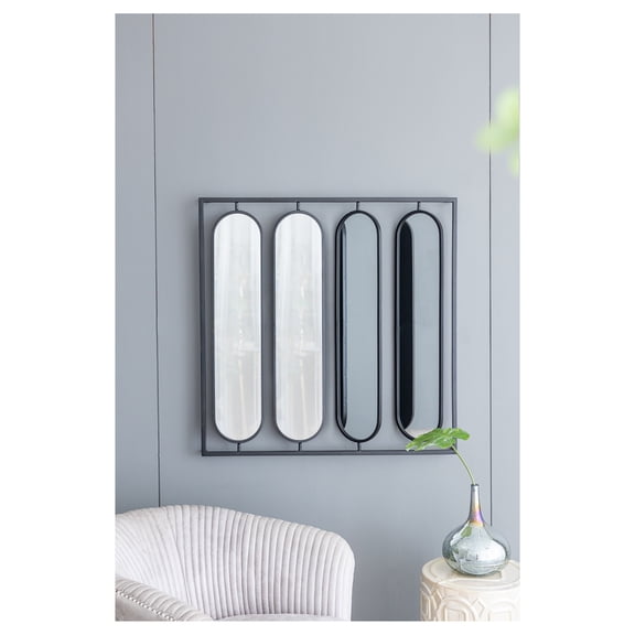 36" x 36" Large Four Oval Wall Mirror with Black Square Frame, Home Decor for Living Room, Bedroom, Entryway, Office