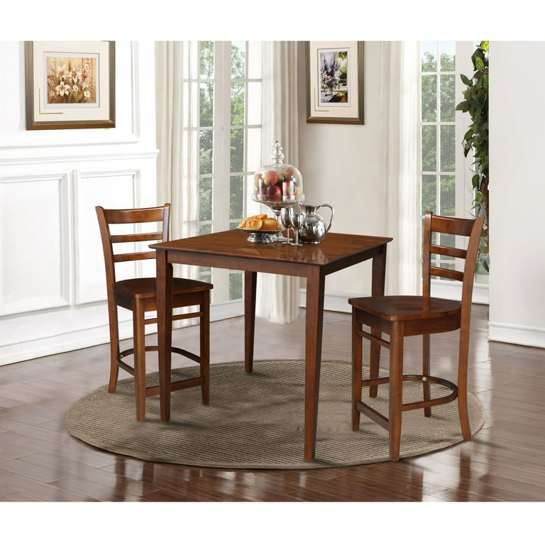 36 x 36 Solid Wood Counter Height Table in Espresso 2 Emily Stools