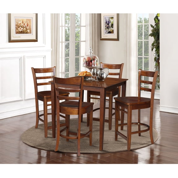 36" x 36" Solid Wood Counter Height Table in Espresso & 4 Emily Stools