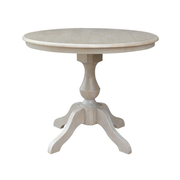 36" x 36" Solid Wood Round Pedestal Dining Table in Washed Gray Taupe