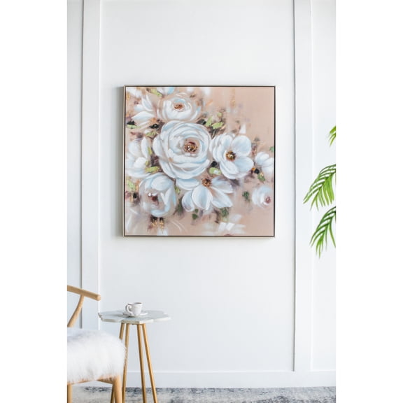 36" x 36" Square Framed Wall Art Flower Canvas Print, Home Decor for Living Room Kitchen Foyer Office On-Site