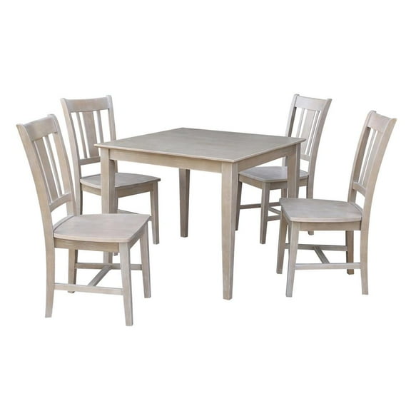 36" x 36" Wood Dining Table and 4 San Remo Chairs in Washed Gray Taupe - Set of 5