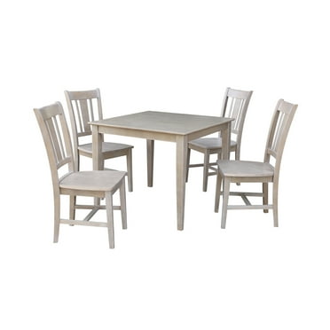 36" x 36" Wood Dining Table and 4 San Remo Chairs in Washed Gray Taupe - Set of 5