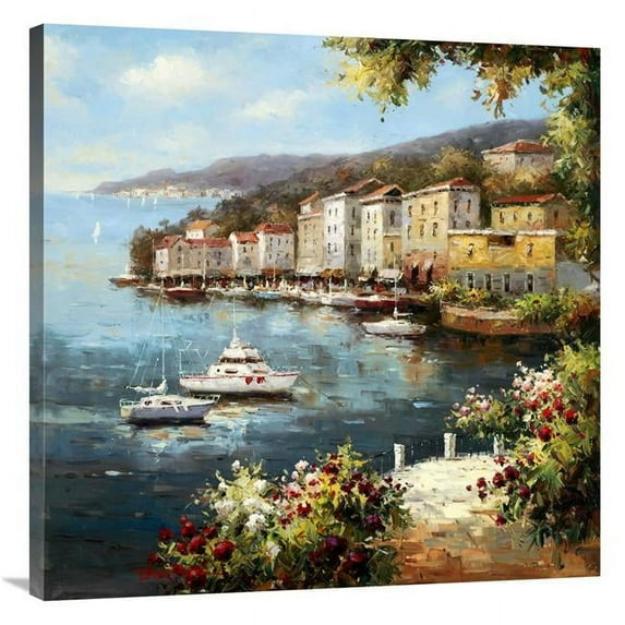 36 x 36 in. Mediterranean Yacht Harbor Art Print - Peter Bell