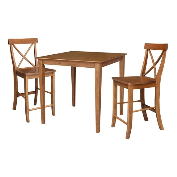 36 x 36 in Wood Counter Height Dining Table with 2 Stools in Distressed Oak