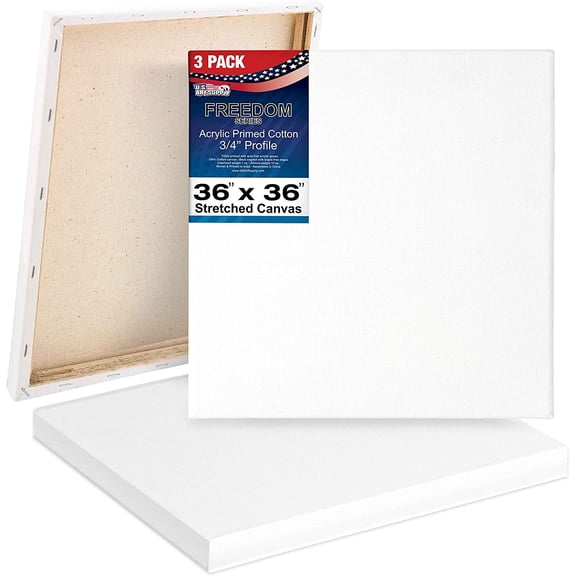 36 x 36 inch Stretched Canvas 12-Ounce Triple Primed, 3-Pack - Professional Artist Quality White Blank 3/4" Profile, 100% Cotton, Heavy-Weight Gesso - Acrylic Pouring, Oil Painting