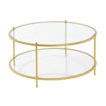 36 x 36 x 17.25 in. Royal Crest 2 Tier Round Glass Coffee Table, Clear Glass & Gold