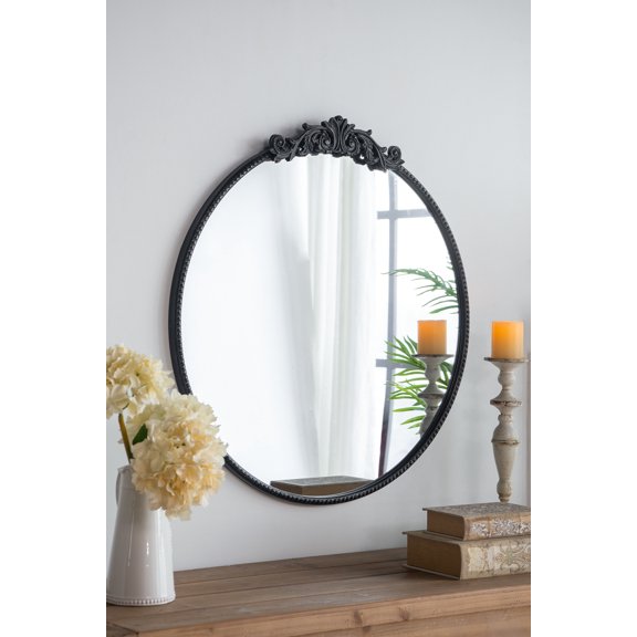 36" x 39" Classic Design Mirror with Round Shape and Baroque Inspired Frame for Bathroom, Entryway Console Lean Against Wall