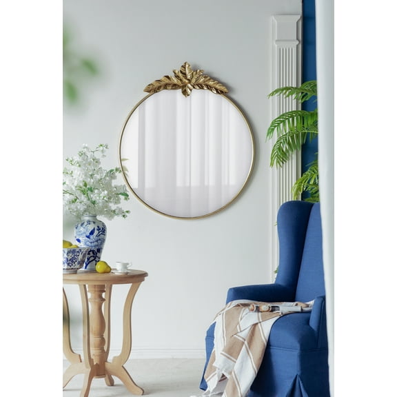 36" x 41" Large Round Wall Mirror with Gold Metal Frame, Circle Accent Mirror for Living Room Bedroom Entryway