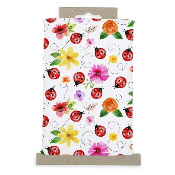 36" x 42" Cotton Ladybug Flower 1 yard Precut Sewing & Craft Fabric, White 1 Piece