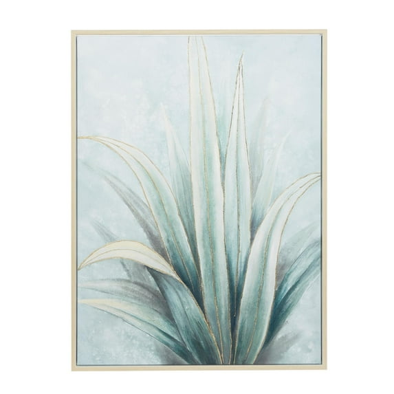 36" x 47" Handmade Agave Leaf Framed Wall Art with Beige Frame, by DecMode
