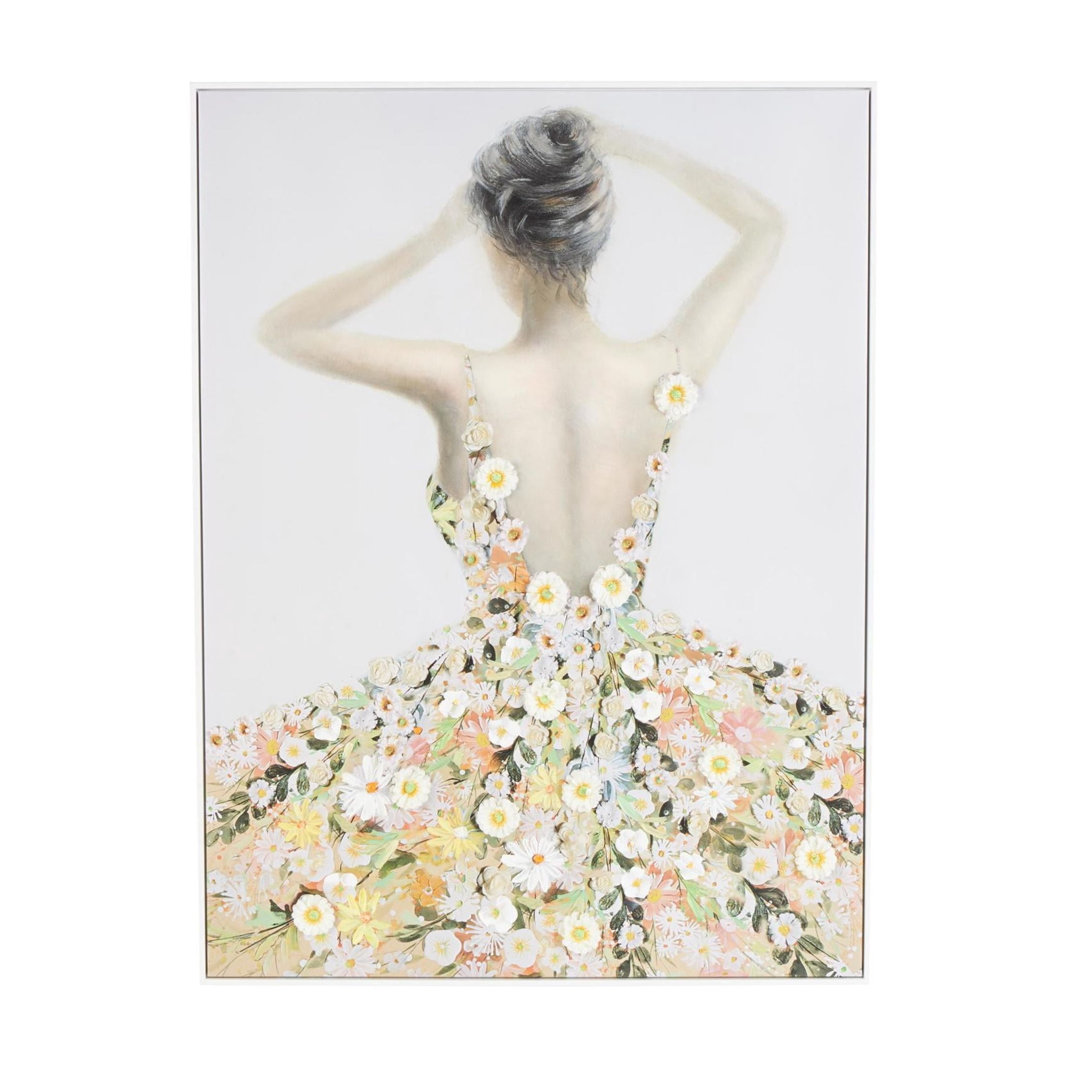 36" x 47" Woman Framed Wall Art with 3D Daisy Flowers, by DecMode