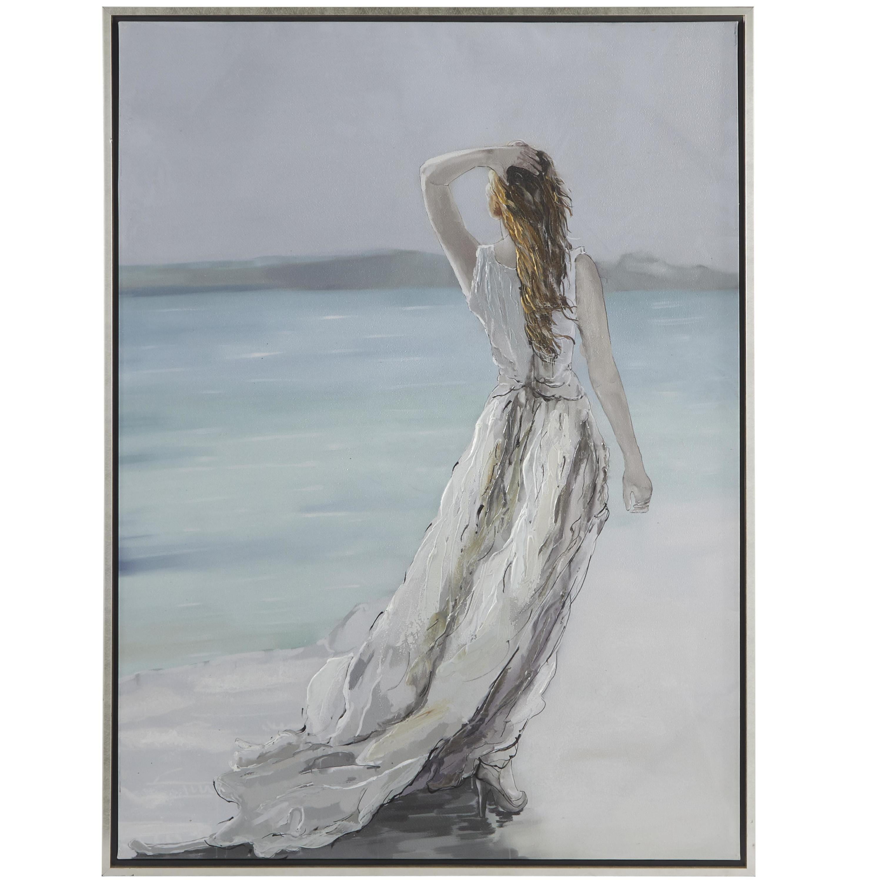 Coastal Serenity White and Black Framed Canvas Wall Art