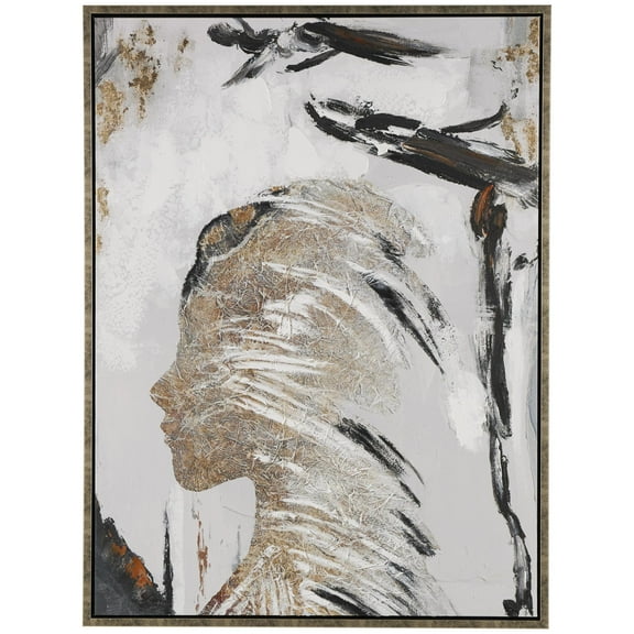 36" x 47" Women's Profile Abstract Framed Wall Art with Gold Foil Details and Black Accents, by DecMode