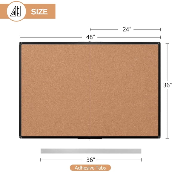 36 x 48 Inch Corkboard – Black Aluminum Framed Foldable Bulletin Board, Wall Mounted Notice & Pin Board for School, Home & Office, Includes 36 Pushpins