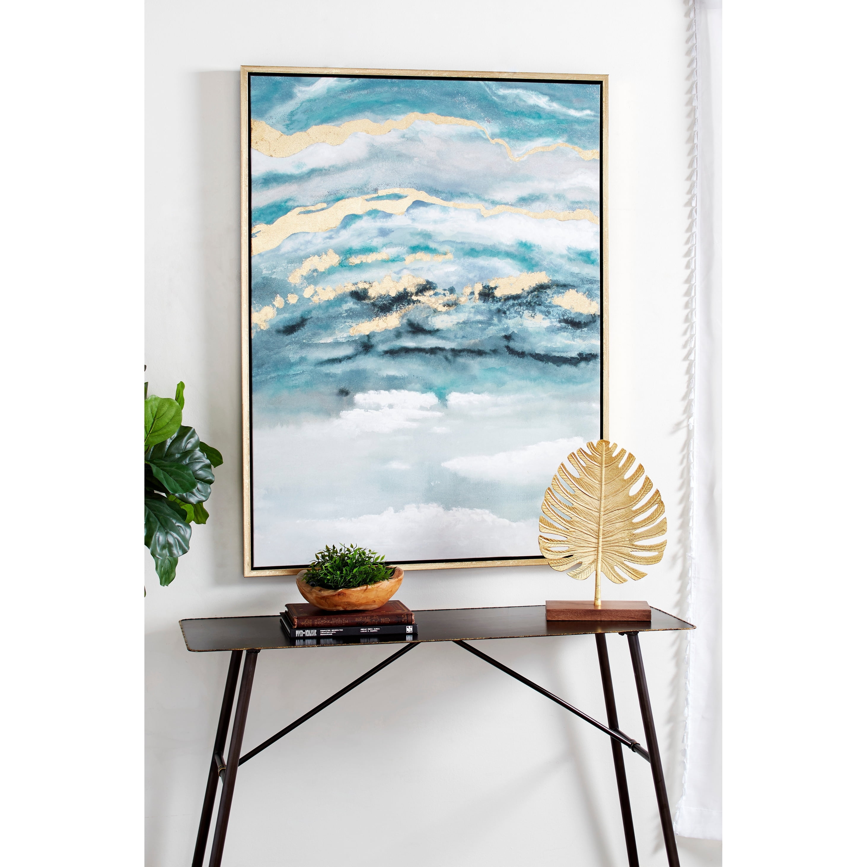 Blue and Gold Abstract Geode Canvas Wall Art