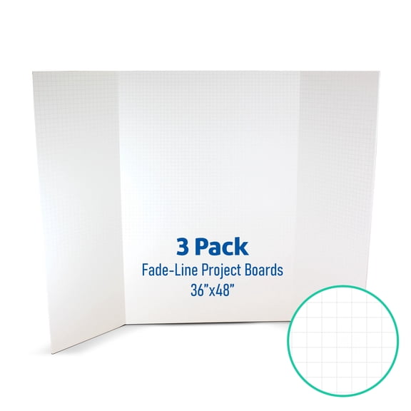 36” x 48” Fade-Line White Foam Trifold Project Board, 1/2" Subtle Grid Lines for Alignment, 3 Pack