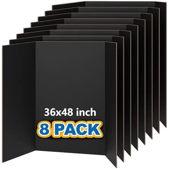 36" x 48" Large Trifold Poster Board,8 Pack Black Corrugated Project Boards,Study Tri Fold Poster Board for Science Fair, School Projects,Photo Displays$$Office