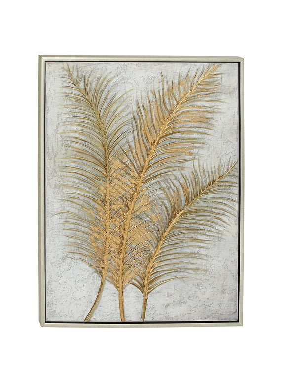 36" x 48" Leaf Framed Wall Art with Silver Frame, by CosmoLiving by Cosmopolitan