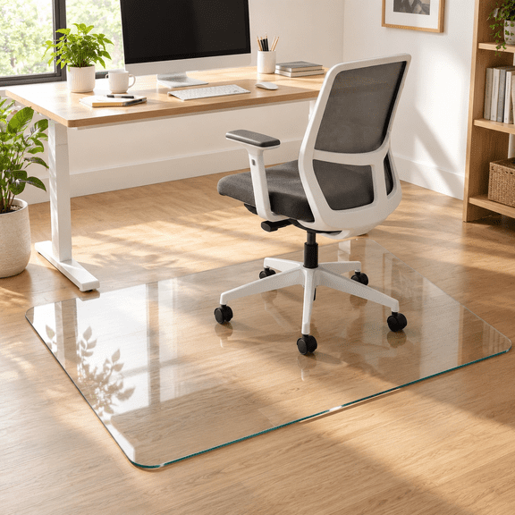 36" x 55" Tempered Glass Office Chair Mat for Hardwood Floors and Low Pile Carpet