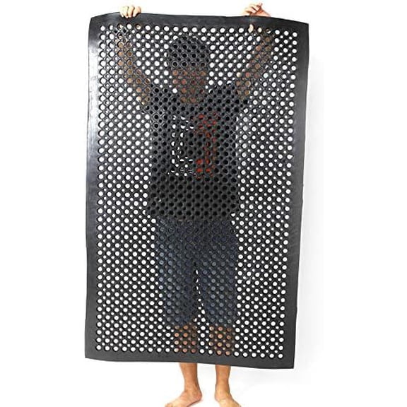 36" x 60" Heavy-Duty Black Commercial Anti-Fatigue Floor Mat Outdoor Indoor Kitchen X Comfort Rug Rubber cart Drainage Excellent Safe Bathroom Home Warehouse Bar Restaurant Moisture Freezer$$Tools