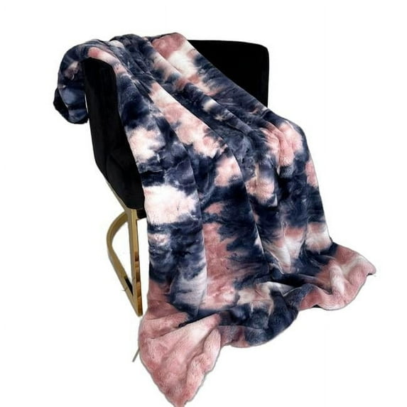 36 x 60 in. Fureal Faux Fur Luxury Throw Blanket, Pink & Navy