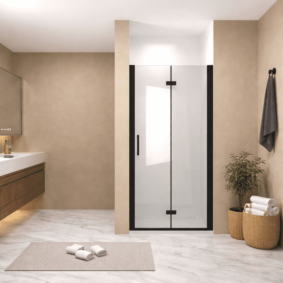 36 "x 72" Bifold Shower Door, 1/4"(6mm) Tempered Glass, Matte Black Aluminum Frame, Explosion Proof Film