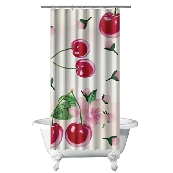 36" x 72" Cherry Blossom Shower Curtain - Cute Sweet Red Pink Cherry Fruit Pattern Print Aesthetic Art Illustration for Cherry Lovers, Waterproof Fade-Resistant Bathroom Curtain