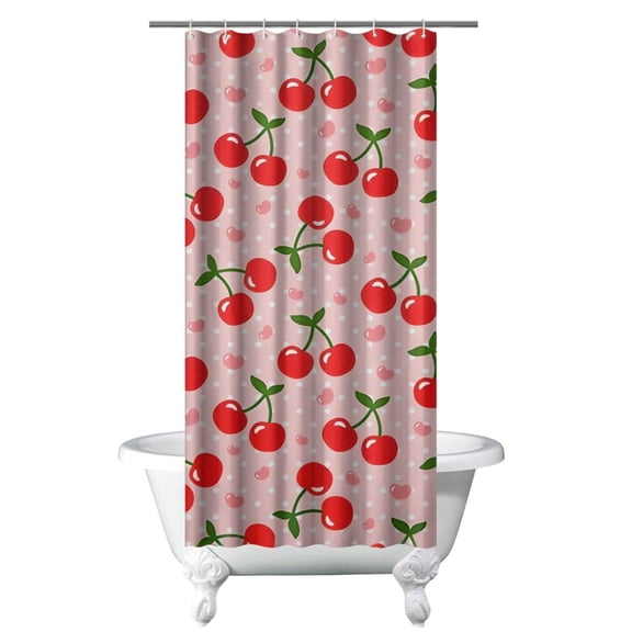 36" x 72" Cherry Blossom Shower Curtain - Cute Sweet Red Pink Cherry Fruit Pattern Print Aesthetic Art Illustration for Cherry Lovers, Waterproof Fade-Resistant Bathroom Curtain