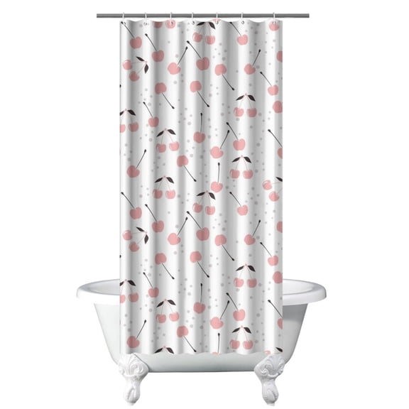 36" x 72" Cherry Blossom Shower Curtain - Cute Sweet Red Pink Cherry Fruit Pattern Print Aesthetic Art Illustration for Cherry Lovers, Waterproof Fade-Resistant Bathroom Curtain