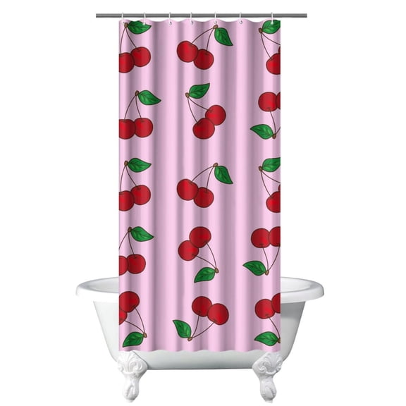 36" x 72" Cherry Blossom Shower Curtain - Cute Sweet Red Pink Cherry Fruit Pattern Print Aesthetic Art Illustration for Cherry Lovers, Waterproof Fade-Resistant Bathroom Curtain