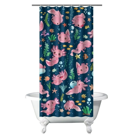 36" x 72" Cute Axolotl Shower Curtain - Kawaii Cartoon Fantasy Creature Bathroom Decor, Waterproof Fade-Resistant Polyester with Metal Grommets & Hooks, Quick Dry Machine Washable for Home/Hotel