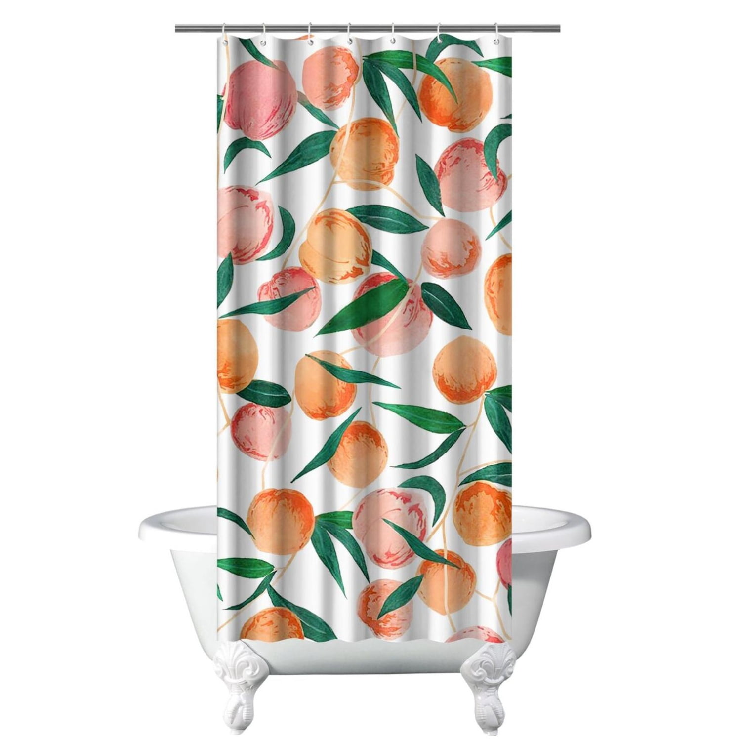 36" x 72" Peach Shower Curtain - Kawaii Pink Fruit & Tropical Summer ...