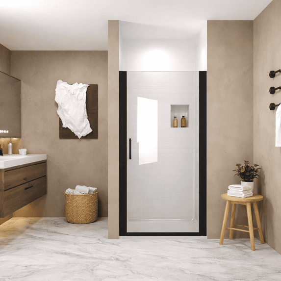 36"x 72" Pivot Shower Door, Matte Black Aluminum Frame, Half Frame ,1/4"(6mm) Tempered Glass Explosion Proof Film