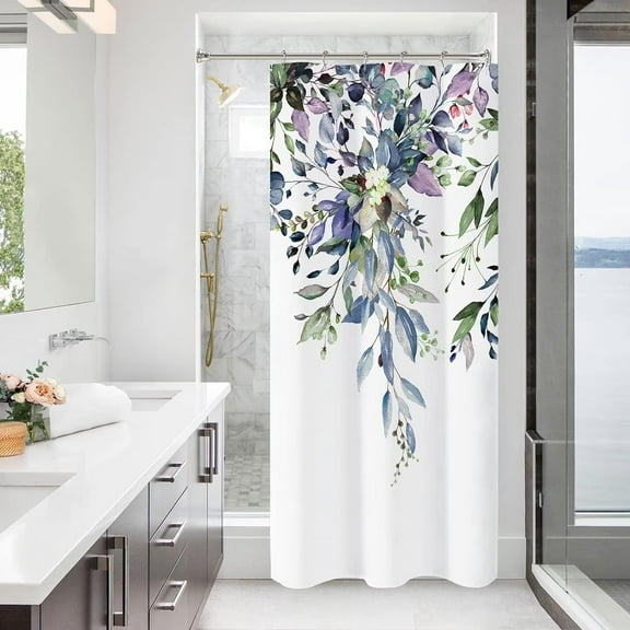 36 x 72 Stall Shower Curtain, Spring Floral Green Shower Curtain for Bathroom, Watercolor Plant Eucalyptus Leaves Narrow Half Fabric Bathroom Decor Shower Curtain Sets with Hooks.