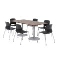 thumbnail image 1 of 36 x 72" Table - 6 Black Lola Chairs - Teak Top - Silver Base, 1 of 3