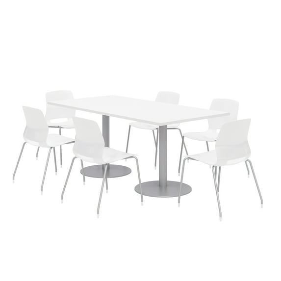 36 x 72" Table - 6 White Lola Chairs - White Top - Silver Base